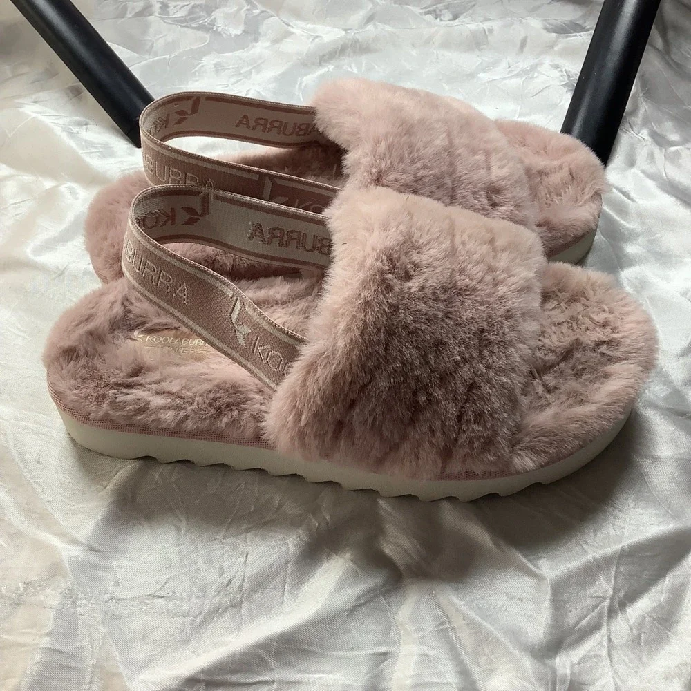Koolaburra by UGG Fuzz-A-Line Pink Faux Fur Slingback Slide Slippers Kids Size 1